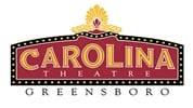 Carolina Theatre Greensboro, on a background like a traditional Victorian theatre billboard