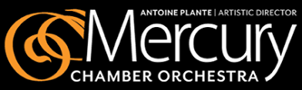 Mercury Chamber Orchestra logo, with an orange curving icon resembling a musical clef