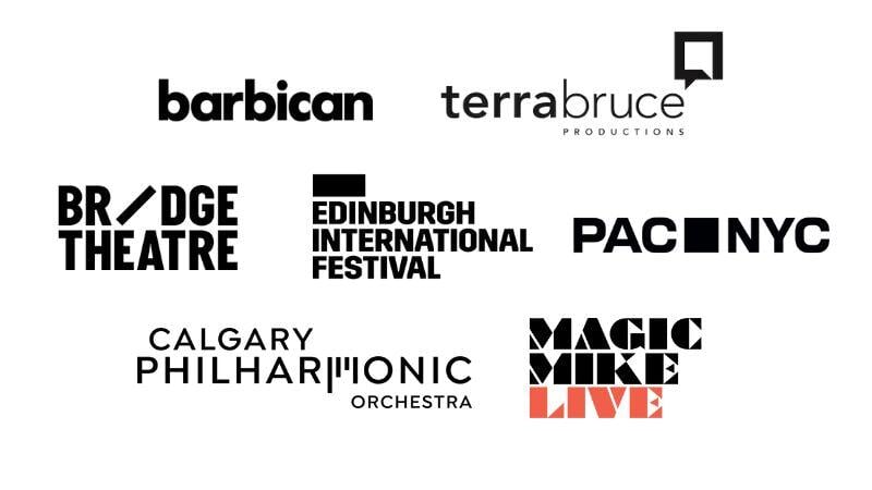 logos of existing Spektrix clients including the Barbican, London; Edinburgh International Festival; PAC NYC