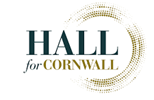 Hall for Cornwall logo, with the name written inside a brushed gold part-circle
