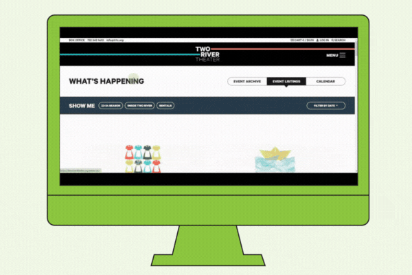 a desktop showcasing the purchase path on Spektrix user Two River Theater's website
